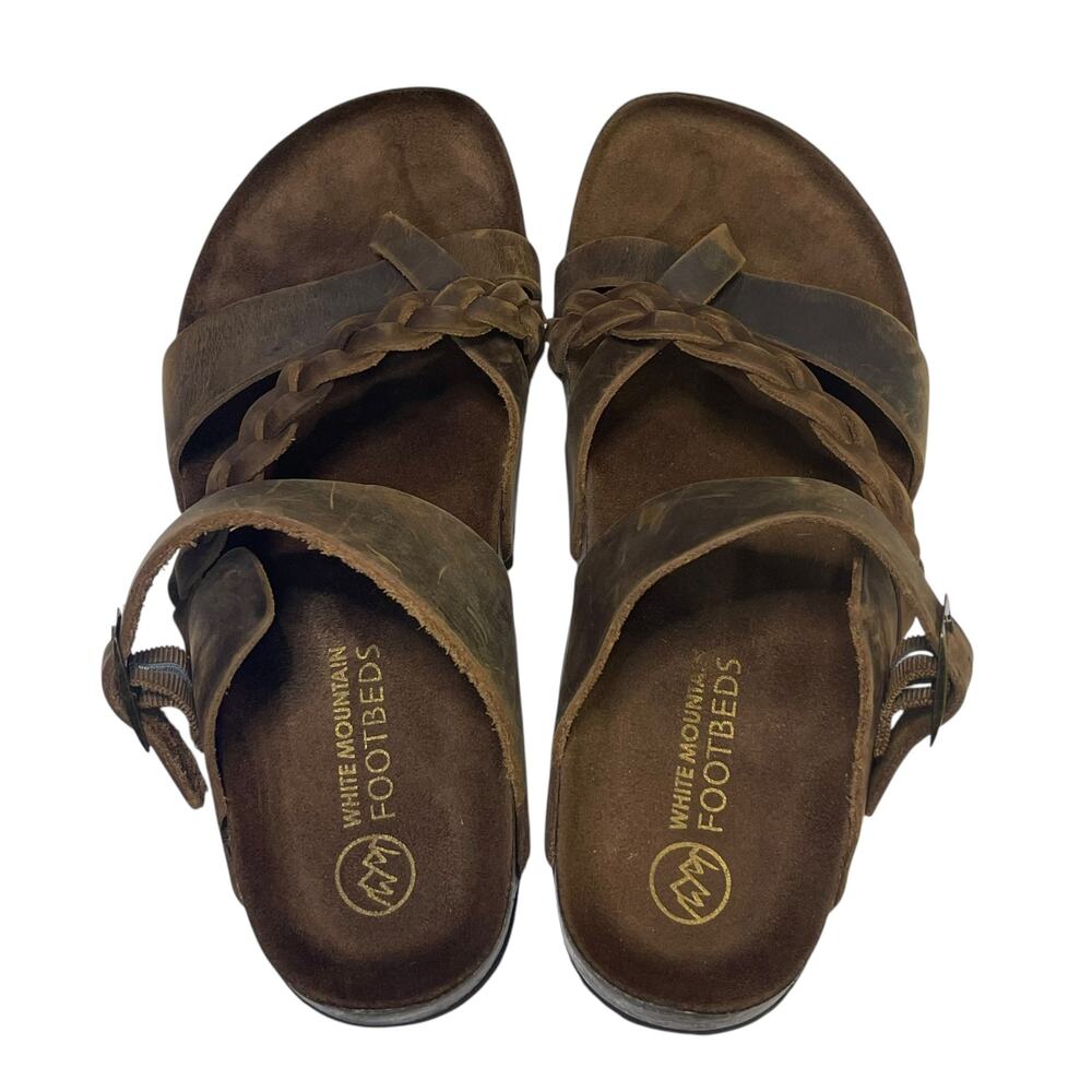White Mountain Harrington Brown Leather Braided Footbed Sandals Women's 8M